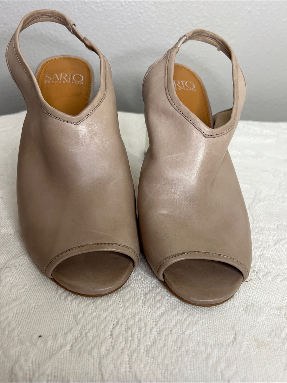 SARTO by Franco Sarto Leather Slingback Heels in Beige US 8